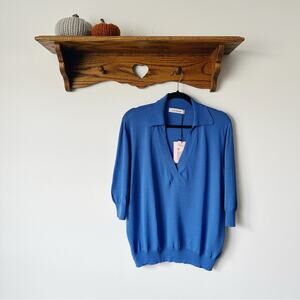 Aldo Martins V-Neck Collared Preppy Bold Blue Sweater Size XL